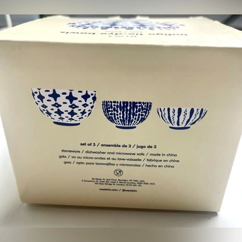 ‼️RARE‼️🎸West Elm🎸🔥NWOT🔥INDIGO TIE-DYE Nesting Bowl Set(3)